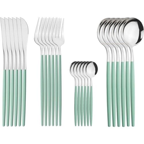 6set Dinnerware Fresh Mint Green Silver Knife Fork Spoon Teaspoon Silverware Set Stainless Steel Flatware Kitchen Tableware Set