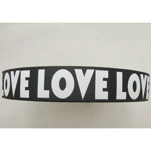New Arrival 5Yards 1.5inch width one face Print LOVE(white color) Black Nylon Webbing 1mm thickness
