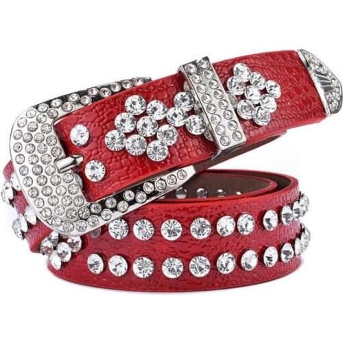 New woman belts genuine leather high quality cow skin female strap fashion designer brand crytal crystal belt pin metal buckle