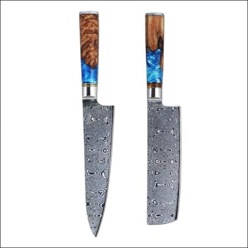 FANGZUO Damascus Steel 2 PCS knives set 67 layers VG10 Solidified Wood Handle Chef Knife Chopping Kitchen Tool Set