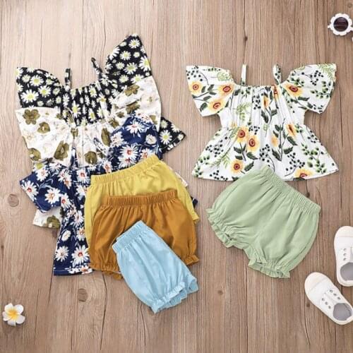 Newborn baby clothes baby girl suit 2021 new sling shorts suit girls print flying sleeve top 2PCS baby girl clothes 0-12M