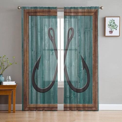 Single Claw Anchor Wood Grain Print Sheer Window Panel Curtains Room for Living Room Bedroom Kitchen Room Chiffon Tulle Curtains