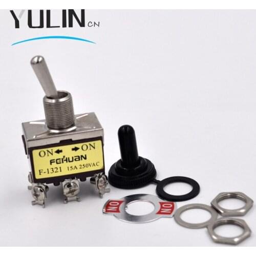 1321 Toggle Switch Rocker Heavy Duty 15A 250V DPDT 6 Pin 2 Position ON-ON Power Rocker Toggle Switch Waterproof Cap