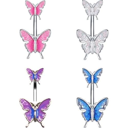 1Pc Bufferfly Belly Piercing Jewelry 14G Sexy Belly Button Ring Set Surgical Steel Pink Crystal Navel Ring Body Piercing