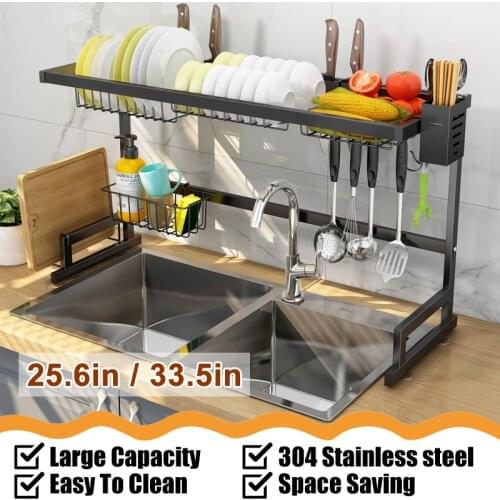 Stainless Steel Kitchen Shelf Organizer Dish Drying Rack Holder Drainer Draining Shelf Over Sink Drain Rack Storage Utensils