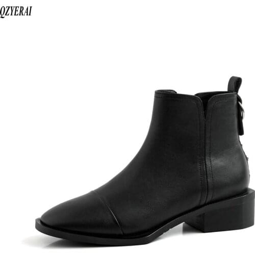 QZYERAI New style Genuine leather Chelsea boots Womens boots Autumn and winter Fashion female boots socks Womens shoes