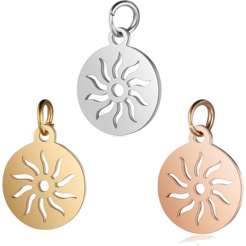 50pcs/Lot 316L Stainless Steel Charms 3 Colors Sun Charms Pendants for Jewelry Making Bracelet DIY Handmade Accessories Gift