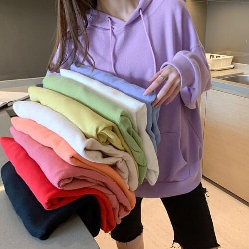 10 Colors Sweatshirt Women Autumn 2021 Loose Harajuku Cool Pocket Female Pullover Streetwear Sweatshirt Long Sleeve Solid Tops