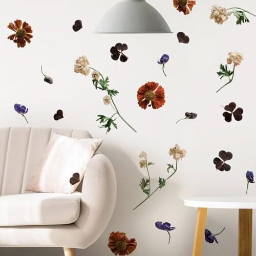 Creative Wall Stickers Flowers Warm Bedroom Decoration Aesthetic Girls Room Decor Decals Mural Sofa Backdrop Kitchen Sticker DIY