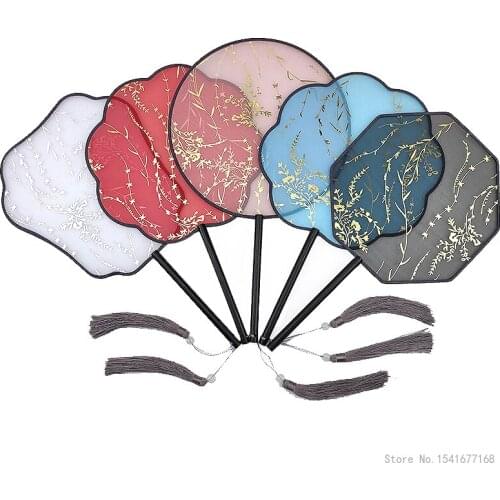 Long handle bronzing group fan transparent antique retro Chinese style palace fan dance fan classical Hanfu cheongsam fan