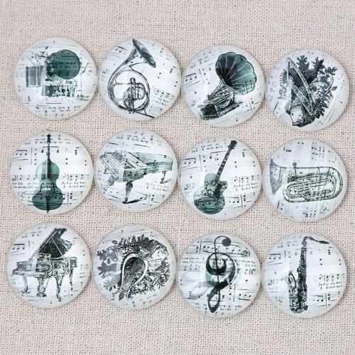 Onwear mix music instrument photo vintage round glass cabochon 12mm 20mm 25mm 30mm diy jewelry findings for earrings pendants