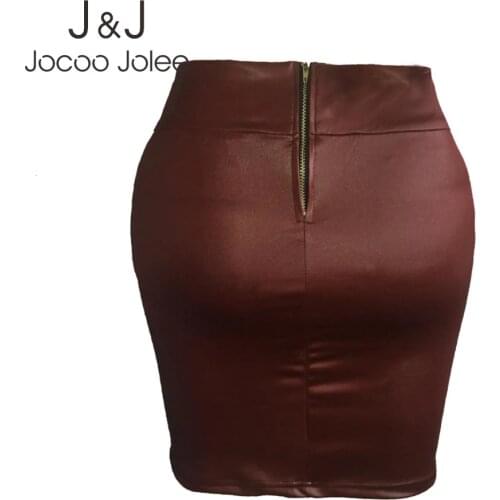 Jocoo Jolee Women Europe Style Zipper Back Pu Leather Skirts Sexy Bodycon Mini Pencil Skirt 2019 Office Lady Faux Leather Skirt