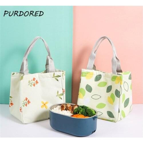 PURDORED 1 Pc Portable Green Leaf Lunch Bag Large Women Oxford Camouflage Color Food Picnic Bag Thermal Insulated Lunch Box Tote