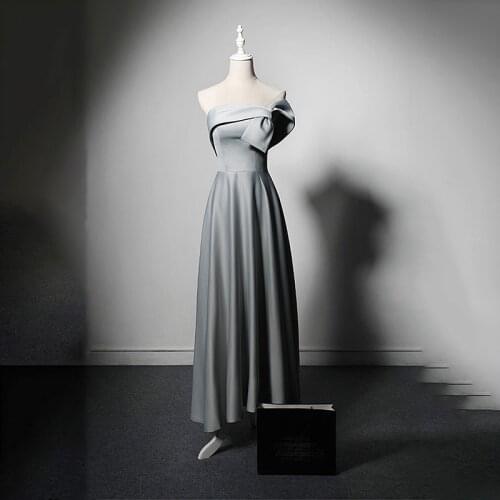 Evening Dress Simple Bow Sleeveless Fashion Ruched A-Line Strapless Lace Up New Ankle-Length Party Formal Dresses Woman B1020