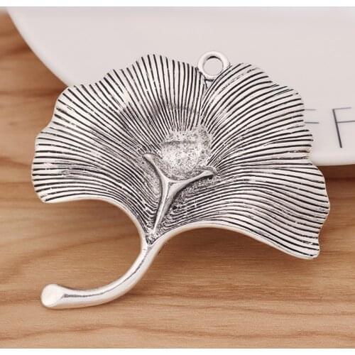 2 Pieces Large Ginkgo Biloba Leaf Charms Pendants For Necklace Jewellery Making Findings 71x67mm