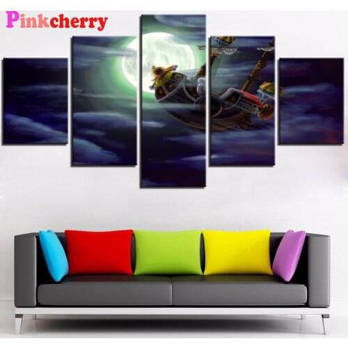 5d Diamond Painting Full Square/Round 5 Pieces Pirate Boat Melly Ship One Piece Night Sky And Moon 3D Diamond Embroidery