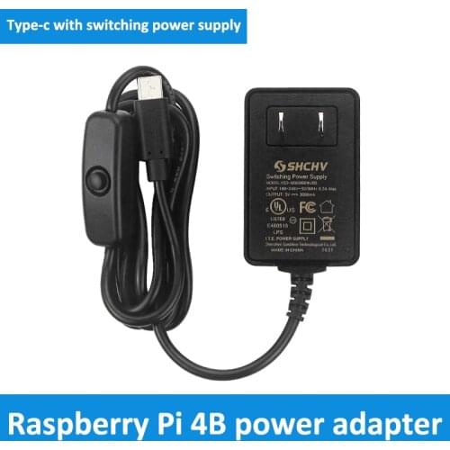 5V3A Power Adapter For Raspberry Pi 4B Pi4 Generation Power Supply Type-C Interface With Switch Button Charger