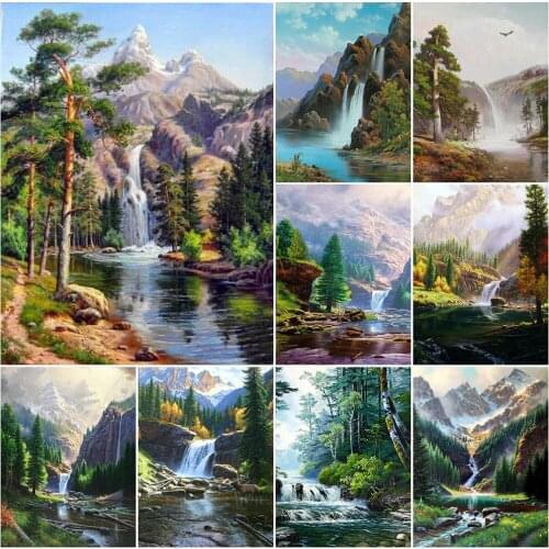 DIY Diamond Embroidery Scenic Forest Waterfall 5D Diamond Painting Cross Stitch Waterfall Full Mosaic Rhinestones Handmade Gift
