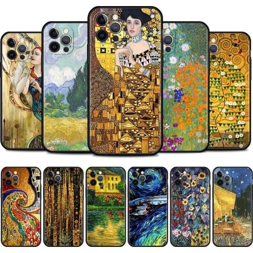 Starry Night Klimt Kiss Cell Phone Case for iPhone 11 Pro 12 Mini XR X 7 8 6 6S Plus XS Max 5 5S SE 2020 Mobile Phones Cover
