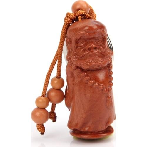 Peach Tree Wood Product Mini Bodhidharma Keychain Buddhist Geomantic Supplies Car Key Ring Pendant Keychain Handmake Accessories