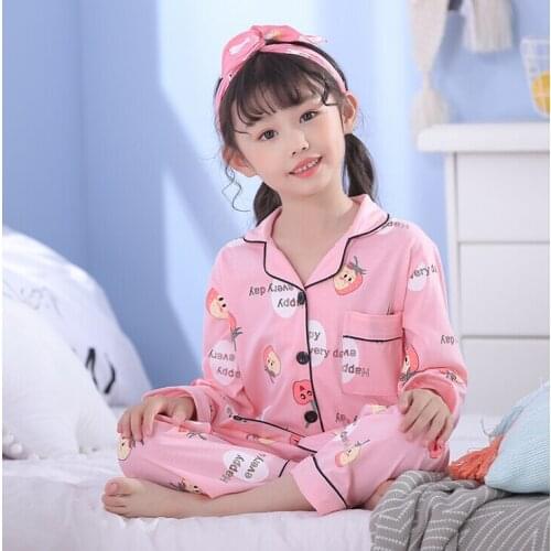 Turndown collar Autumn Winter Children Pajamas Long Sleeve Cotton Kids Girl full Clothes Cardigan Suit Warm Childrens Home