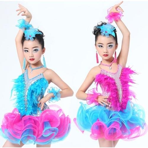 Children Girls Tassel Latin Dance Dress Rumba Salsa Stage Performance Wear Kids Costume Sz 4-13 years