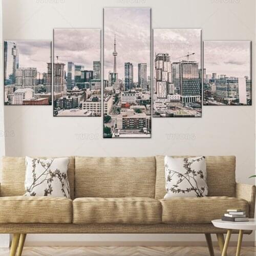 Cityscape Toronto Canvas painting Wall Art CN Tower Home Decor Downtown Skyscraper 5 Piece poster print for living Room Bedroom