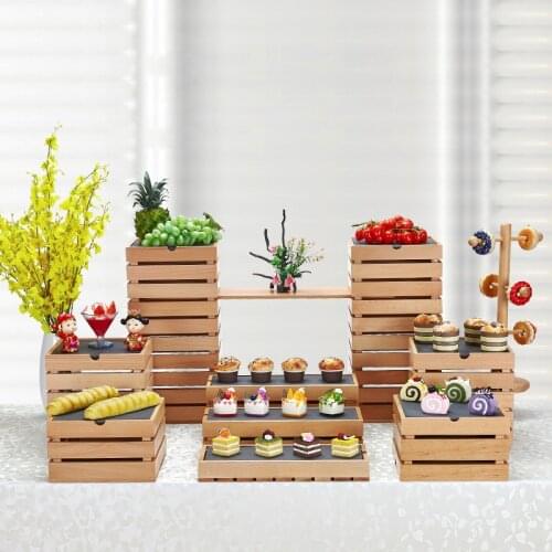 Cafeteria refreshments solid wood shelf Sushi cakes and desserts table Dinner stand for banquet tea Conference cake stand plate