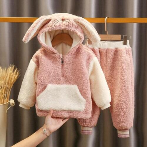 Winter new born baby girls clothes outfits sets fleece hooded jacket + pants suit for baby girls' clothing birthday coats sets