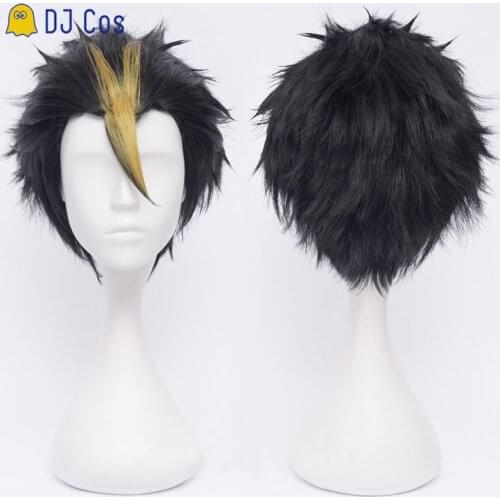 Haikyuu!! Anime Wig Nishinoya Yuu Short Blonde Black Cosplay Wig Heat Resistant Hair Cosplay Costume Wigs + Free Wig Cap