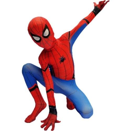 Spider Boys Homecoming Costume Peter Parker Cosplay Child Red Blue Spider Hero Suit Kids Halloween Tight Bodysuit
