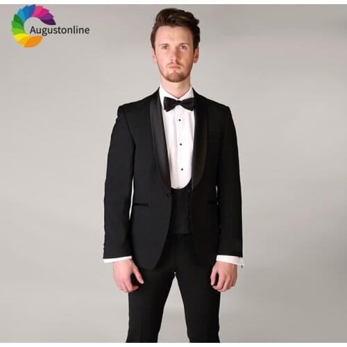 Black Slim Fit Men Suits Wedding Groom Tuxedos Evening Prom Wear 3 Pieces (Jacket+Pants+Vest) Groomsmen Suits Costume Homme