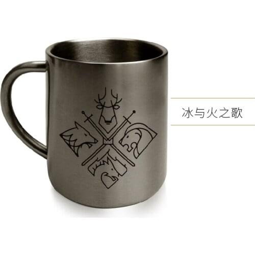 Ice and Fire Four Family Logo 300ml Double Wall 304 Stainless Steel Cup Coffee Milk Tea Water Travel Mug for Outdoor Drinking