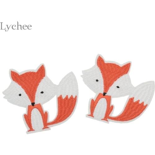 Lychee 2pcs Fox Sew on Patch Embroidered Patch Iron On Embroidery Patches Applique Garment Clothes DIY Accessory
