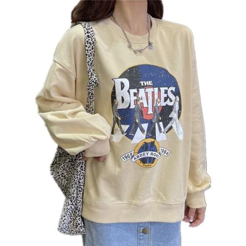 Fashion Long-sleeved Round Neck Printed Sweatshirt Womens Loose Fall Winter Harajuku Style Comfortable Pullover Female Wn