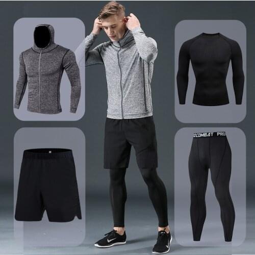 Mens Running Sets Quick-drying Breathable Stretch Sweatpants winter Gym Compression men Jogging Fitness training Sports Suits