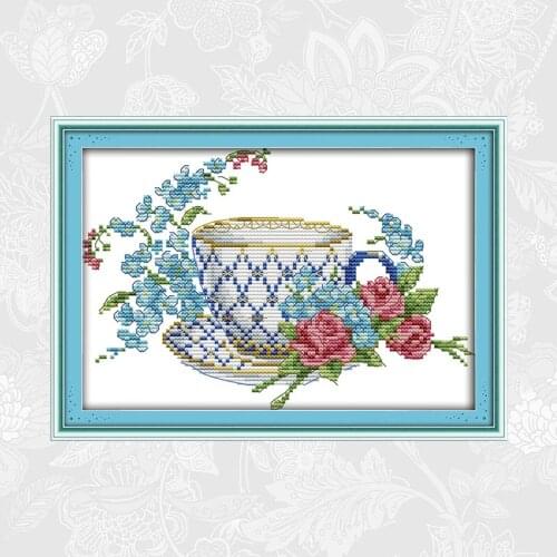 Coffee Cup Cross Stitch Kit Count Print Canvas DMC Embroidery Cotton thread DIY Handmade Cross-stitch Needlework