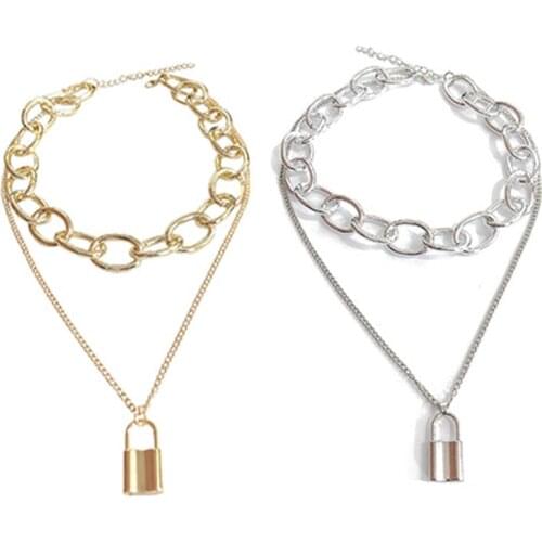 New Jewelry Temperament Punk Hollowed Out Geometric Collar Chain Statement Fashion Street Shot Metal Lock Sweater Chain