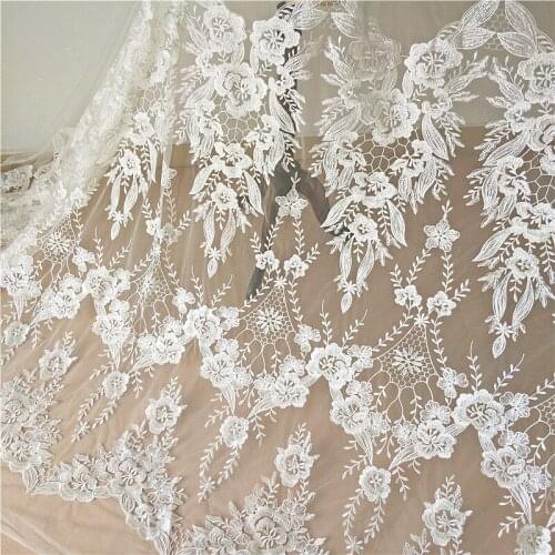 The New White gauze luxurious sequins embroidery lace flower dress skirt fabric DIY accessories