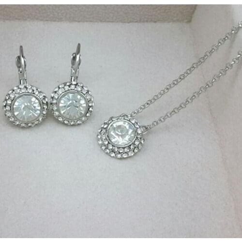 925 sterling silver necklace earrings Austrian crystal, Fine jewelry ladies wedding suit moon river silver white heart S0162