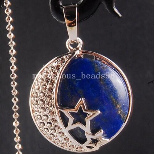 Free Shipping Beautiful jewelry Zinc Alloy Natural Lapis Lazuli Round Half Moon Star Men Women Necklace 1Pcs PC3919