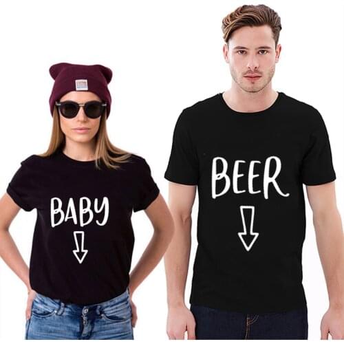 Couple Top Tee Female Funny Tops Lovers Tshirt T-shirts Couple Pregnancy Announcement Baby Beer Belly T-shirt Mommy Mom Matching