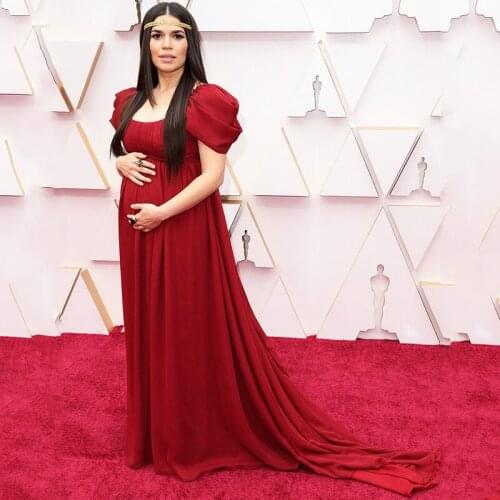 Sevintage Empire Pregnant Woman Dress Plus Size Pleats Celebrity Dress Ruced Cap Sleeves Evening Gowns 2020 Red Carpet Dresses