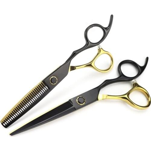 Professional JP 440c steel 6 '' black&gold bearing hair scissors haircut thinning barber cutting shears hairdressing scissors