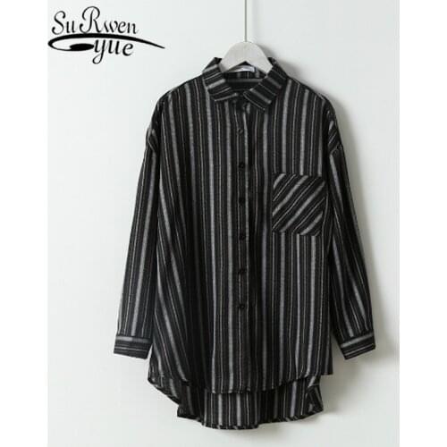 Autumn Long Sleeve Striped Shirt Korean Style Women CasualOffice Ladies Shirt blusas mujer de moda 2021 Loose Tops 6719 50