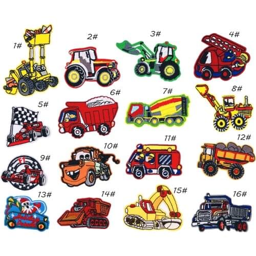 Cartoon Car Series Patches for Kids Diy Stickers Iron on Clothes Heat Transfer Applique Embroidered Applications Cloth Fabric