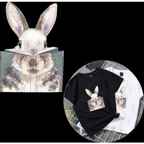 Cute Bunny Rabbit Patch Heat Transfer Vinyl Iron On Transfer For Clothes Cartoon Badge Ironing Stickers Applique A Level Decor