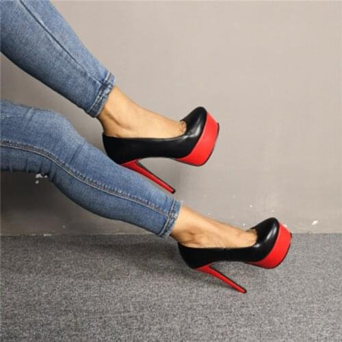 Tacones mujer black patent leather platform red heels pumps summer high heels thick bottom sandals shoes woman size52 escarpins