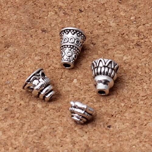 30pcs/lot Vintage Tibetan Silver Zinc Alloy Beads Caps Receptacle Pagoda Shape Charm Tassel Caps DIY Jewelry Bracelets Making