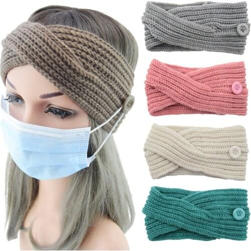 Anti-strangulation button knitted hair band earmuffs hand-woven hair accessories cross twist wool headband